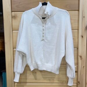 POL Cream Buttoned Turtleneck Sweater